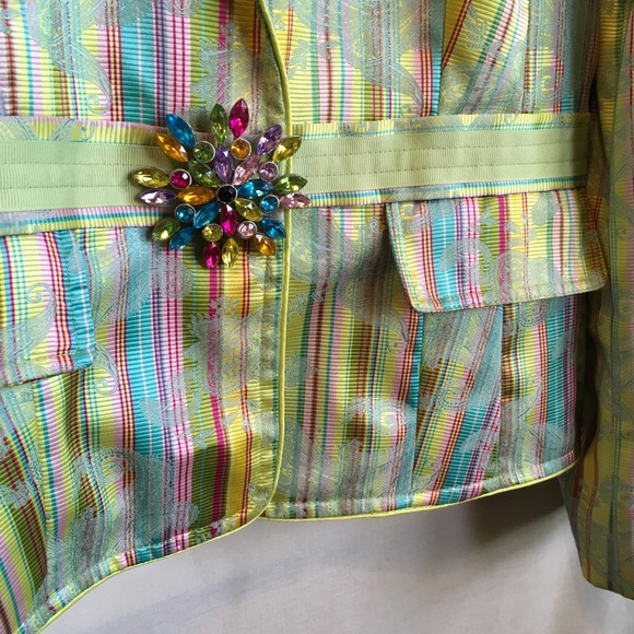 Cynthia Steffe Ladies Blazer Candystripe/Paisley Sz XL Jewelled Brooch Closure - Picture 7 of 8